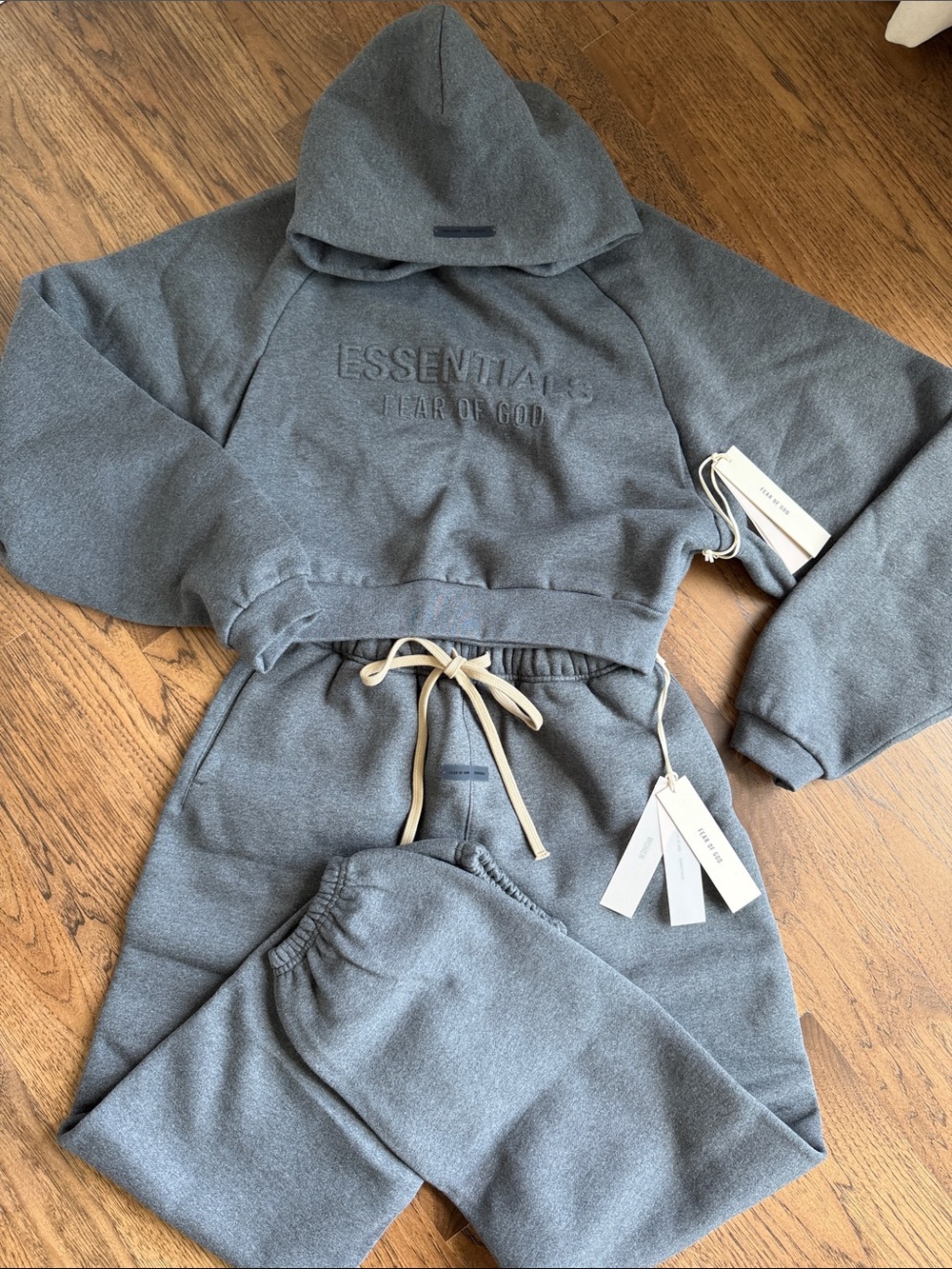 ESSENTIALS Set women’s Hoodie Sweatshirt in Charcoal Gray and matching sweatpant